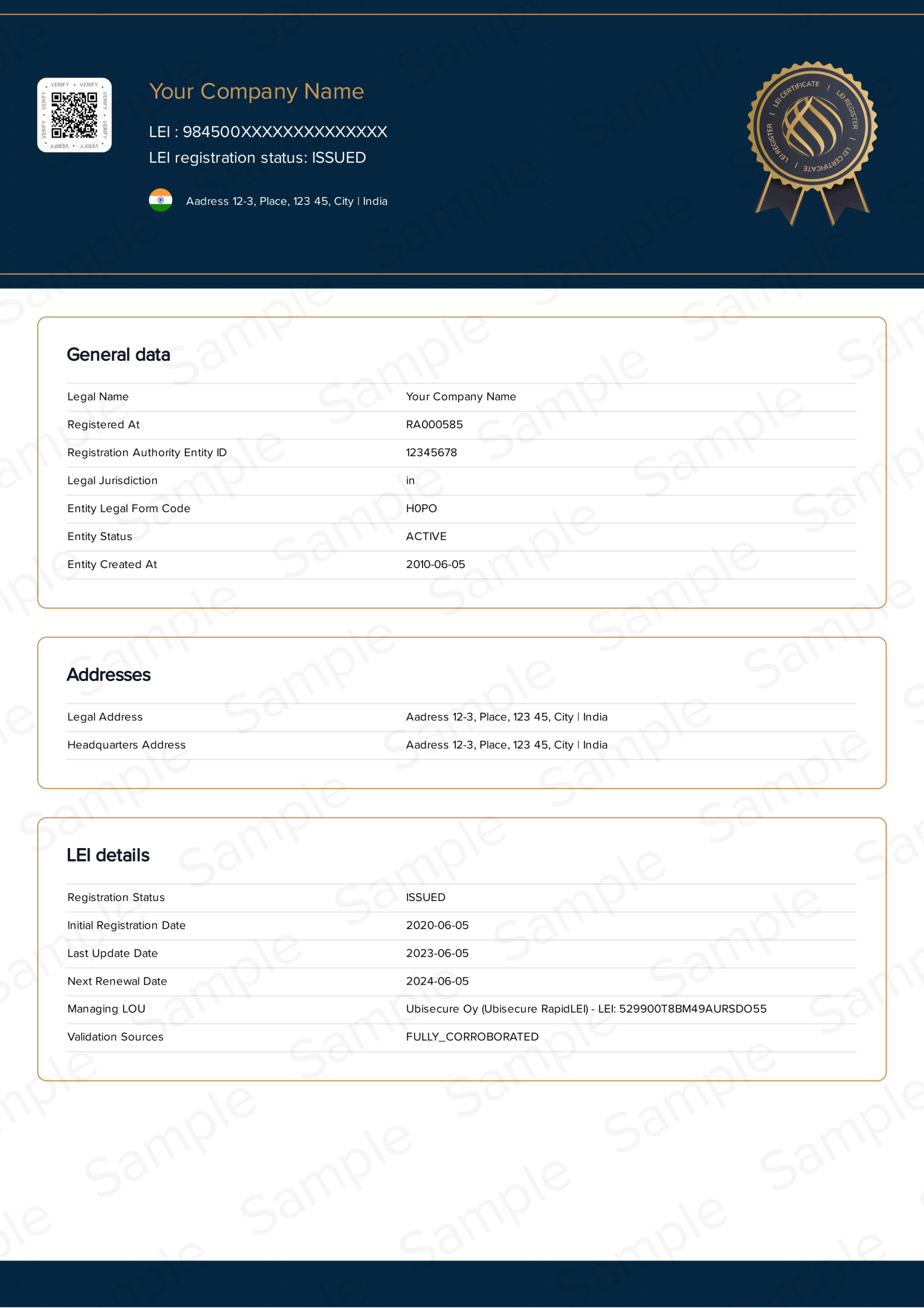 LEI Certificate